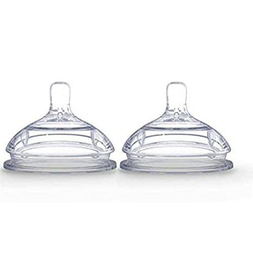 Comotomo 2 Pack Silicone Replacement Nipple, Slow Flow Clear, 0-3 Months