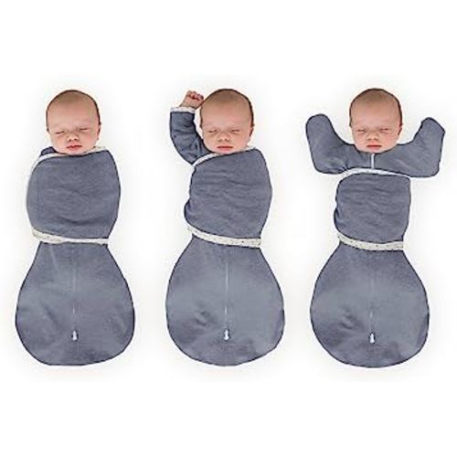 SwaddleDesigns 6-Way Omni Swaddle Sack for Newborn with Wrap & Arms Up Sleeves & Mitten Cuffs, Easy Swaddle Transition, Better Sleep for Baby Boys & Girls, Heathered Denim, Small, 0-3 Months