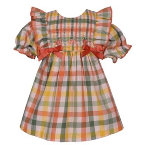 Baby Girls Plaid Pumpkin Smocked Dress