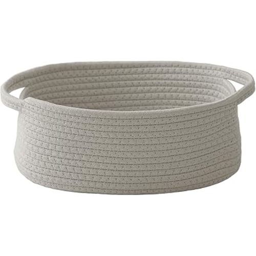 Woven Basket,Small Rope Storage Bin with Handles & Ribbon Bag, Organizer for Shelves Closets,Gift Basket Empty for Birthday,Books,Dog Toys, Grey