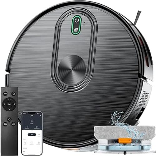 Robot Vacuum and Mop Combo, 6500Pa Strong Suction, 2 in 1 Robotic Vacuum with Gyro Inertial Navigation, 200 Min Runtime, App/Wi-Fi/Voice Control, Slim, for Pet Hair, Hard Floor, Carpet