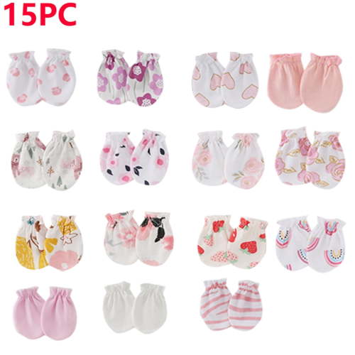 Cowsor 15PCS Newborn Anti Scratch Mittens Cute Random Print Baby Gloves Protective Hand Covers for 0-12 Months