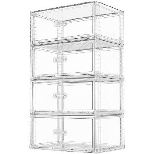 Vtopmart 4 Pack Plastic Large Clear Stackable Storage Drawers 27QT, Dust-Proof UnderBed Organizer for Clothing, Sweater Organization