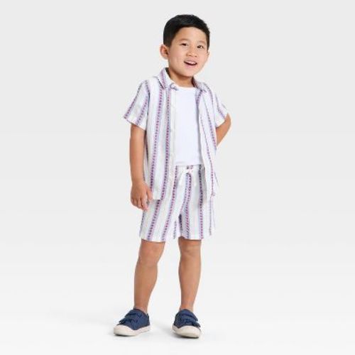 Toddler Boys' 4th of July Americana Star Jacquard Matching Set - Cat & Jack™ White/Blue 3T