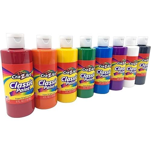 Cra-Z-art Washable Classic Paint Bulk Pack 8ct, Assorted Colors 4oz each bottle, 32oz