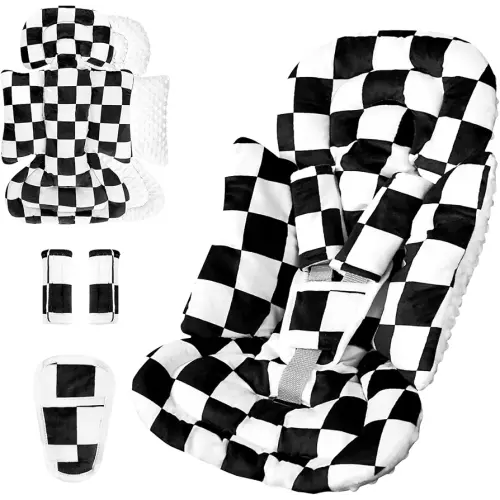 DILIMI Infant Car Seat Insert, Baby Car Seat Head Support with 3 Strap Paddings, Soft Newborn Car Seat Cushion for Stroller, Swing, Bouncers, Black Checkered