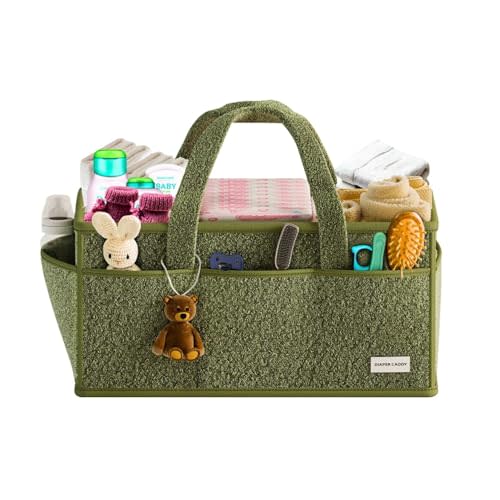 BREEZYBUBS Large Diaper Caddy Organizer with Dividers - Baby Basket for Nursery and Changing Table - Portable Storage with Strong Handles for Diapers, Wipes and Newborn Essentials