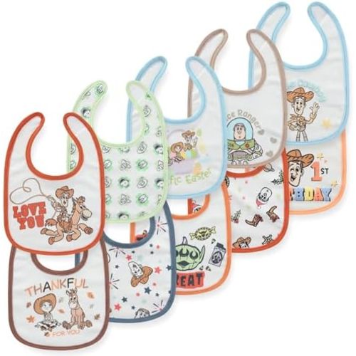 Disney Toy Story Minnie Pooh 10 Pack Milestone Baby Bibs Soft Absorbent Drool Bibs for Teething Feeding Newborn Essentials