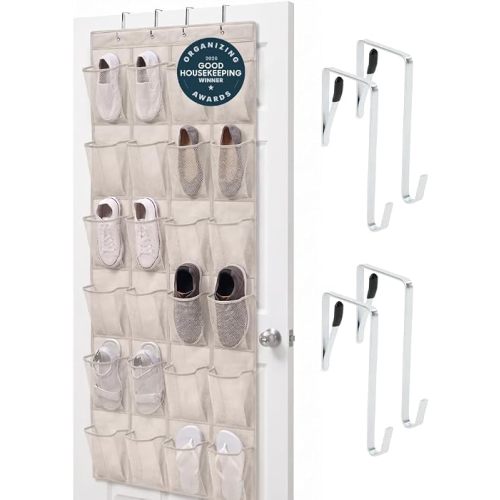 GORILLA GRIP Over the Door Shoe Organizer, 24 Large Pockets, Linen