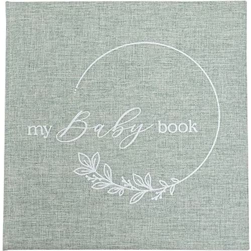 Kate & Milo Linen Baby Memory Book, First 5 Years Baby Journal and Milestone Scrapbook, Newborn Keepsake Album for Boys and Girls, Sage Green
