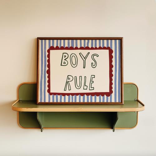 Boys Rule Print, Cute Kids Room Wall Art, Blue Stripe Nursery Poster, Playroom Decor, Boy Gift Digital Download
