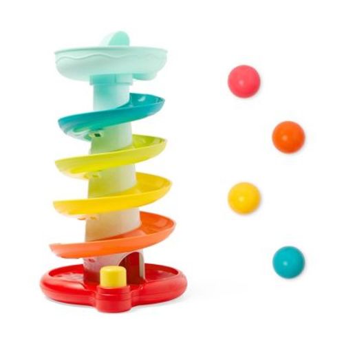 B. toys Pop-O-Color Ball Tower - Swirly Ball Drop Toy with Lights and 4 Colorful Balls, Fine Motor Skills