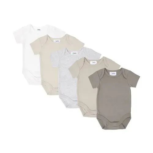 4Baby 5 Pack Bodysuit Short Sleeve Natural Multi | Baby Bunting AU