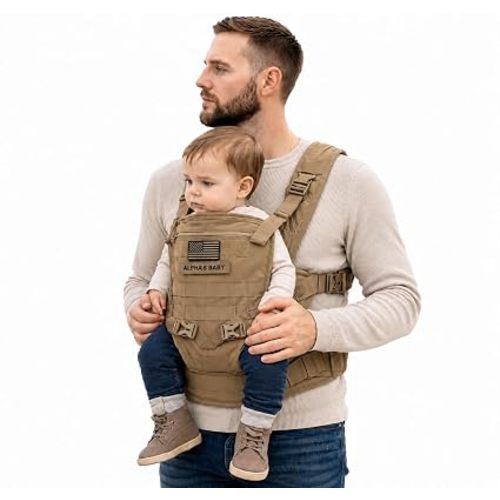 Front Facing Baby Carrier for Dad | Ergonomic Baby Carrier for Men | Infant to Toddler | Military Design Holder with Lumbar Support | Great for Hiking and Travel | MOLLE Compatible | Desert Khaki