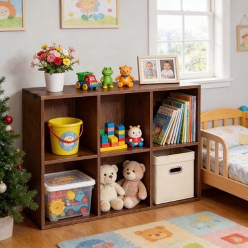 JVNOXK 6-Cube Solid Wood Bookshelf, 2-Tier Open Display Storage Shelf Organizer
