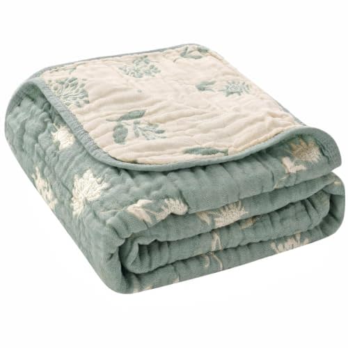 Ultra Soft Muslin Baby Blanket,A Versatile Swaddle and Bed Blanket for Babies, Toddlers, Boys, and Girls (Sage Green Botanical)
