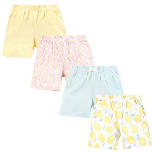 Hudson Baby Infant Girls Shorts Bottoms 4-Pack, Lemon Daisy, 2T