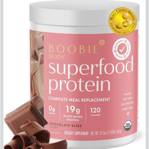 Boobie Body Superfood Protein Pregnancy and Postpartum Meal Replacement Shake, Chocolate Bliss Flavor | 19g Protein | Safe for Lactation & Motherhood | Organic, Vegan, Zero Sugar, 1 Tub (20 Servings)