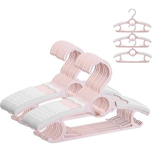 ManGotree Baby Hangers for Nursery Closet, 11''-14.5'' Adjustable Non-Slip Kids Hangers, Space Saving Stackable Plastic Hangers for Baby Toddler Children Kids Teen (20 Pack, Pink)
