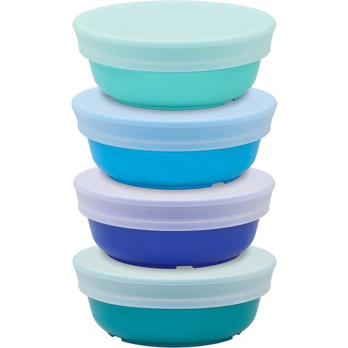 Re-Play 12 oz. Toddler Bowls Set of 4 with Lids - Kids Deep-Walled, Durable & Reusable Snack and Meal Bowls, Dishwasher & Microwave Safe, BPA-Free, Made in USA from Recycled Plastic, True Blue