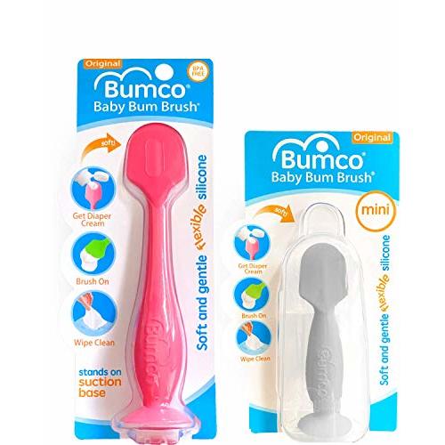 Bumco Diaper Cream Spatula + Mini Baby Bum Brush for Baby Butt Cream with Travel Case - Diaper Cream Applicator Set, Butt Spatula Baby Necessities, Diaper Cream Brush, Pink & Gray