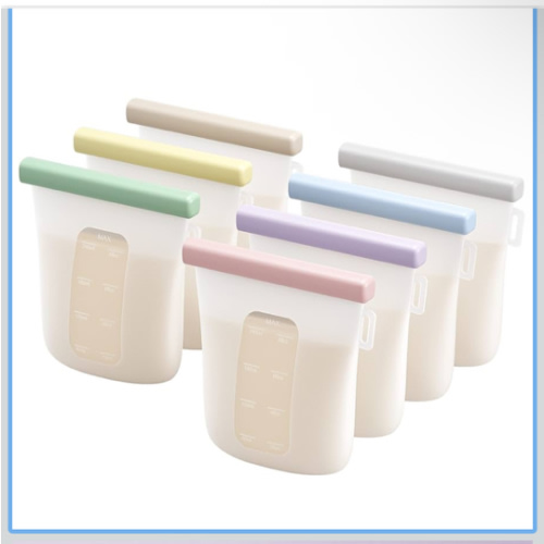 Nuliie 7 Pcs Silicone Breastmilk Storage Bags Reusable, 8oz/240ml Double Leak-Proof Breastmilk Freezer Bags, BPA Free Self-Standing Milk Bags for Breastfeeding, Baby Food Pouches