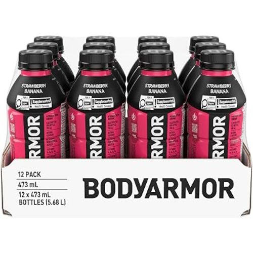 BODYARMOR SuperDrink Strawberry Banana, 473 mL Bottles (12 Pack) – Sports Hydration Drink with Coconut Water, Potassium-Packed Electrolytes and Antioxidant Vitamins