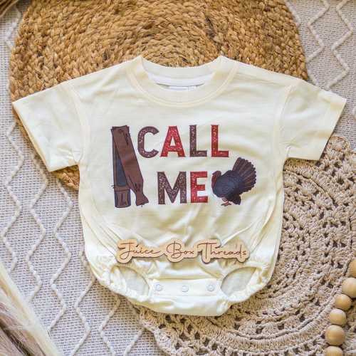 Call Me Turkey Hunting Bubble Romper Bodysuit, Box Call Tee, Turkey Hunting Kid's Shirt, Boy Hunting Oversized Baggy Romper, CPSC Compliant