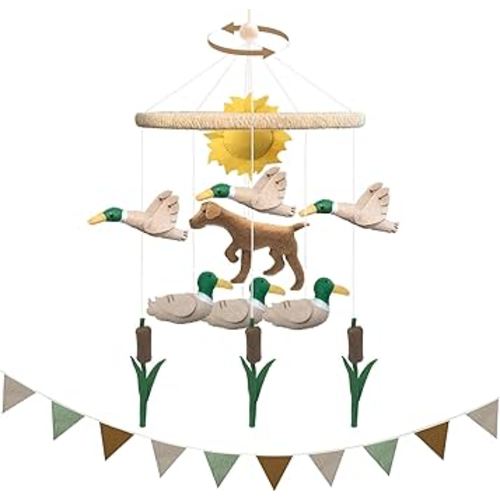 Mallard Duck Baby Crib Mobile Set with 7.75 ft Pennant Banner Flags Handmade Felt Mobile for Boys and Girls Duck Hunting Nursery Decor Birthday Party Decorations Baby Shower Newborn Gifts