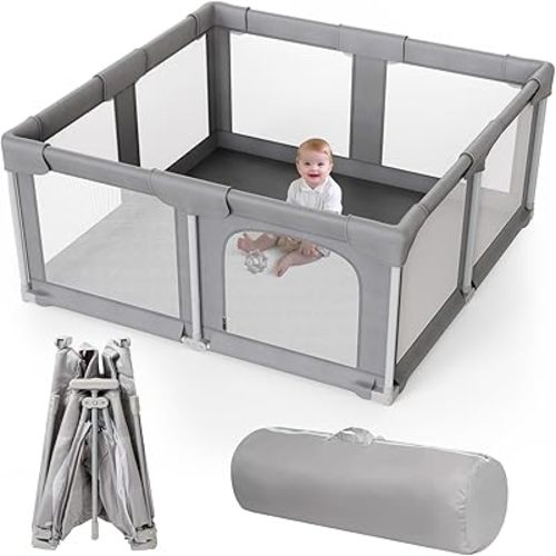 Palopalo Foldable Baby Playpen, 51"x51" Extra Large Collapsible Playard for Babies and Toddlers, Portable Travel Play Pen with Gate, Baby Activity Center for Indoor & Outdoor Use