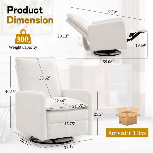 Korser Manual Swivel Rocker Recliner Chair with Side Pockets Nursery Glider Recliner for Living Room, Nursery, Beige