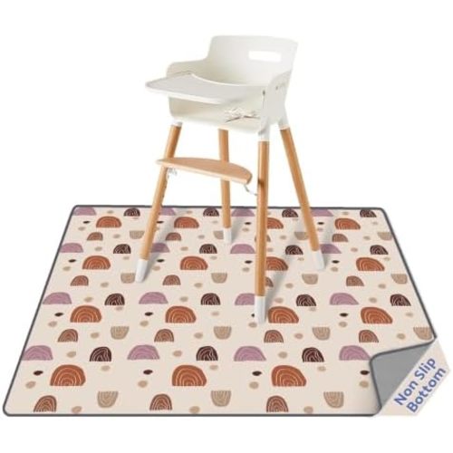 Blissful Diary Baby Splat Mat for Under High Chair, 50.4 x 50.4 Inch Wipeable Splash Mat, Waterproof and Washable, Anti-Slip Floor Protector, Boho Rainbow