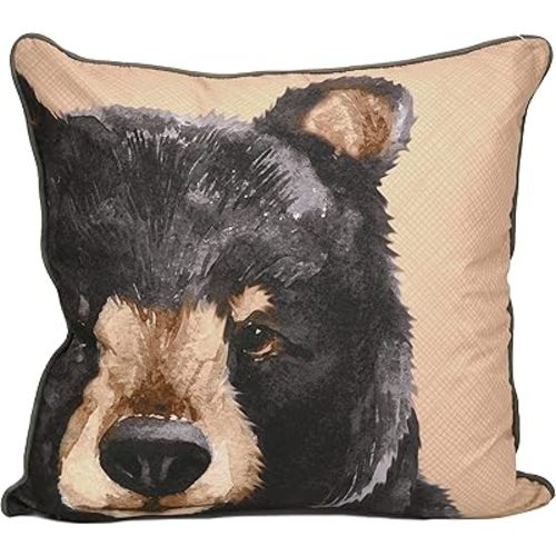 Donna Sharp Decorative Throw Pillow with Canoe Trip (Bear) Design and Easy-to-Remove Zip Closure - Square Pillows for Couch, Sofa, Beds and Chairs - 18" x 18"