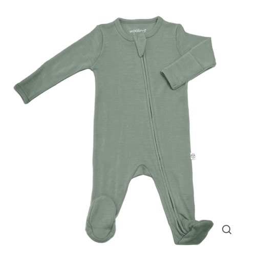 Footie Pajamas, Merino Wool, Sage