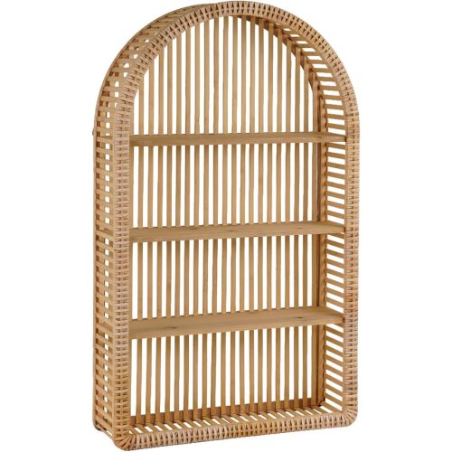 Rattan Wall Shelf - 3 Tier Boho Arch Hanging Shelves Handcraft Floating Shelf for Bathroom Living Room Wall Decor, 15.75" x 23.62"