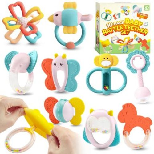Joyfy 10 Pack Baby Teething Toys for 0-6 6-12 Months, Rattles Teethers Toys for Infant Baby 0-3, Newborn Baby Boy Girl Gifts