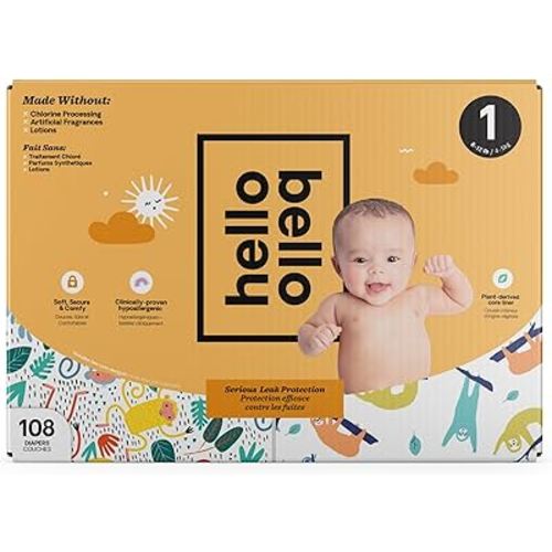 Hello Bello Diapers, Size 1 (8-12 lbs) - 108 Count of Premium Disposable Baby Diapers in Woodland Animals & Koala Kids Designs - Hypoallergenic with Soft, Cloth-Like Feel