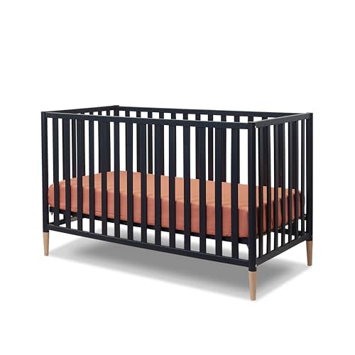 Sorelle Furniture Mia 3-in-1 Convertible Crib, Baby Crib to Toddler Bed, Sustainable Beech Wood, Non-Toxic Finish, Nursery Furniture with Removable Feet - Midnight/Natural