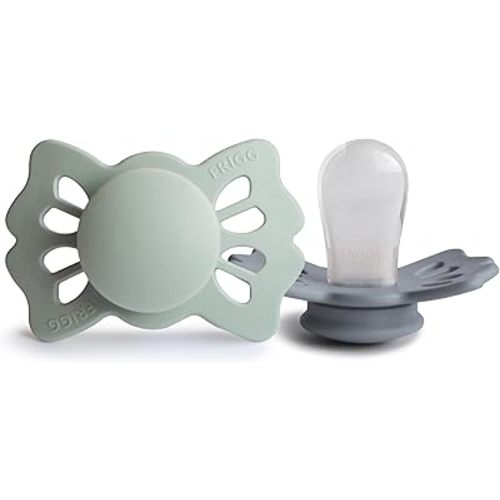 FRIGG Lucky Symmetrical SilkySoft Silicone Baby Pacifier | Made in Denmark | BPA-Free (Sage/Great Gray 0-6 Months)