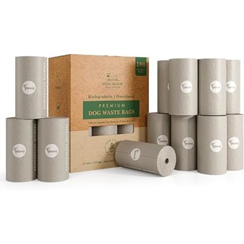 100% Certified Home Compostable and Biodegradable Dog Poop Bags - ASTM D6400 & EN 13432 Compliant Dog Waste Bags – 180 Bags – 12 x Rolls of Plant Based Compostable Waste Bags - Thick Doggie Poop Bags