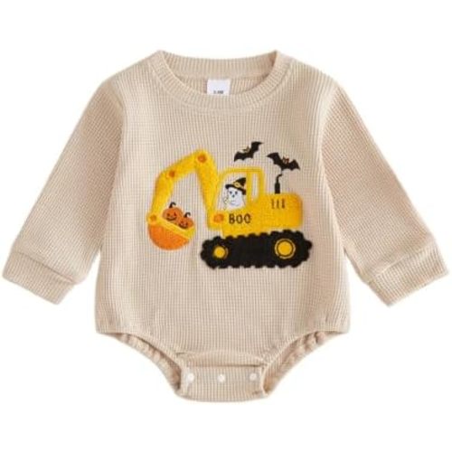Infant Baby Halloween Outfits Waffle Knit Ghost Pumpkin Truck Bubble Romper