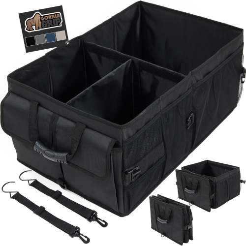 GORILLA GRIP Trunk Storage Organizer, Collapsible Container for Car Sedan or SUV, Black