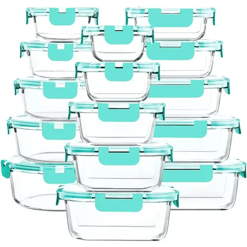 30 Pieces Glass Food Storage Containers with Upgraded Snap Locking Lids,Glass Meal Prep Containers Set - Airtight Lunch Containers, Microwave, Oven, Freezer and Dishwasher Friendly (Green)
