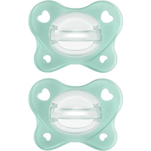 Chicco PhysioForma Dual Soft Orthodontic Pacifier, 0-2m | 100% Soft Silicone | Supports Breathing & Oral Development | One-Piece Design | Flex-Shield | Sterilizing Case | BPA Free | Seafoam, 2pk