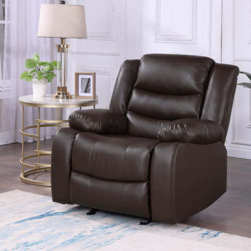 TrumanPick Oversized Manual Recliner Chair, Home Theater Rocking Sofa, Wood & Iron Frame, Brown
