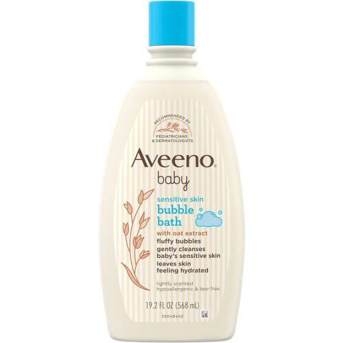 Aveeno Baby Sensitive Skin Bubble Bath with Oat Extract, Gently Cleanses and Leaves Skin Feeling Hydrated, Tear-Free Formula, Hypoallergenic, Paraben-, Phthalate-, Soap- & Dye-Free, 19.2 fl. Oz