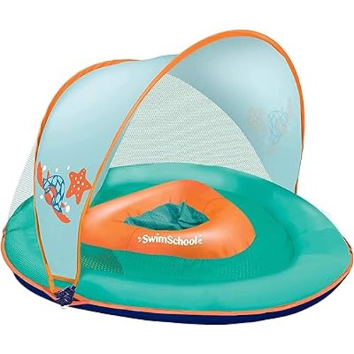 SwimSchool Infant Baby Pool Floats, Free Swimming, Super Buoyant – Ages 6-24 Months – Multiple Colors/Styles – Adjustable Canopies and Seats, Splash & Play Baby Floaties