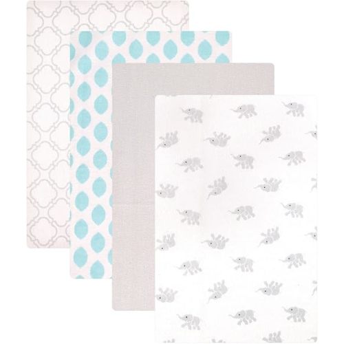 Luvable Friends Unisex Baby Cotton Flannel Receiving Blankets, Elephant 4-Pack, One Size