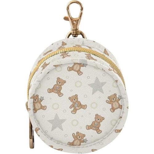 Childhood Teddy Bears Stars Pattern Pacifier Holder Case with Clip Portable Pacifier Storage Bags for Boys Girls