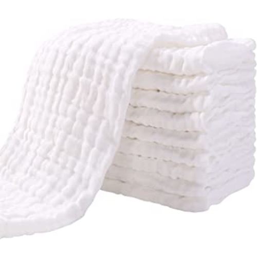 Yoofoss Muslin Burp Cloths for Baby 10 Pack 100% Cotton 6-Layer Baby Washcloths for Boys Girls Large 20''X10'' Super Soft and Absorbent White